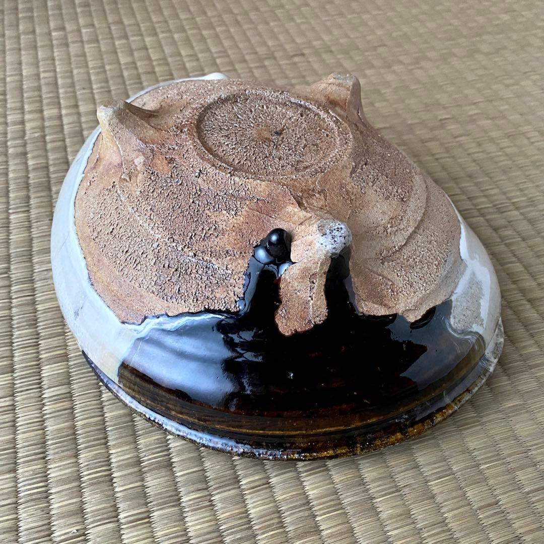 美品 未使用 唐津焼 岡本作礼造 【朝鮮唐津】 鮑型 脚付鉢 共箱