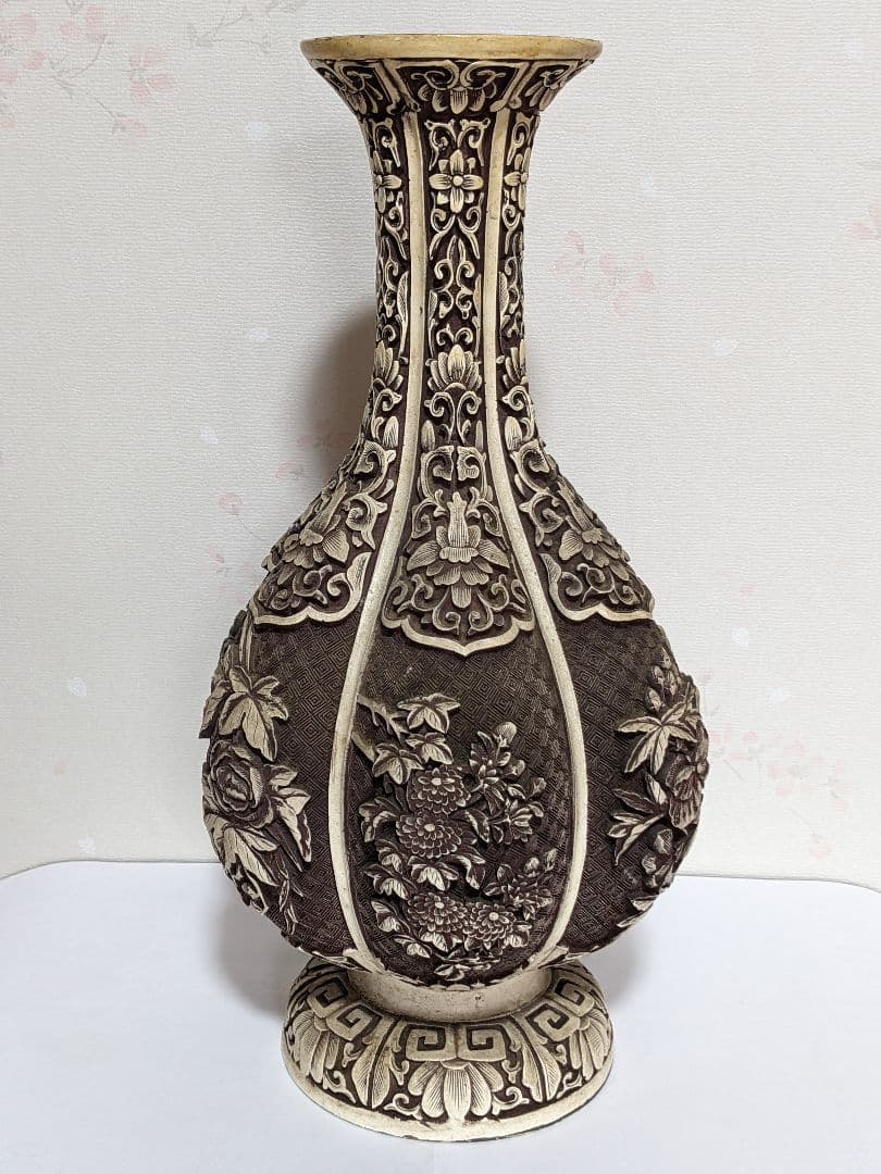 ♦ 中国美術工芸品 阿古陀形 四季花卉図文 瓶 置物飾り オブジェ 骨董品