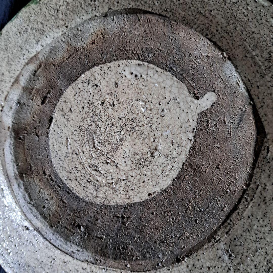 「行灯(あんどん)皿 江戸の静かな美！」織部色絵皿(直径22cm) 骨董アンティ