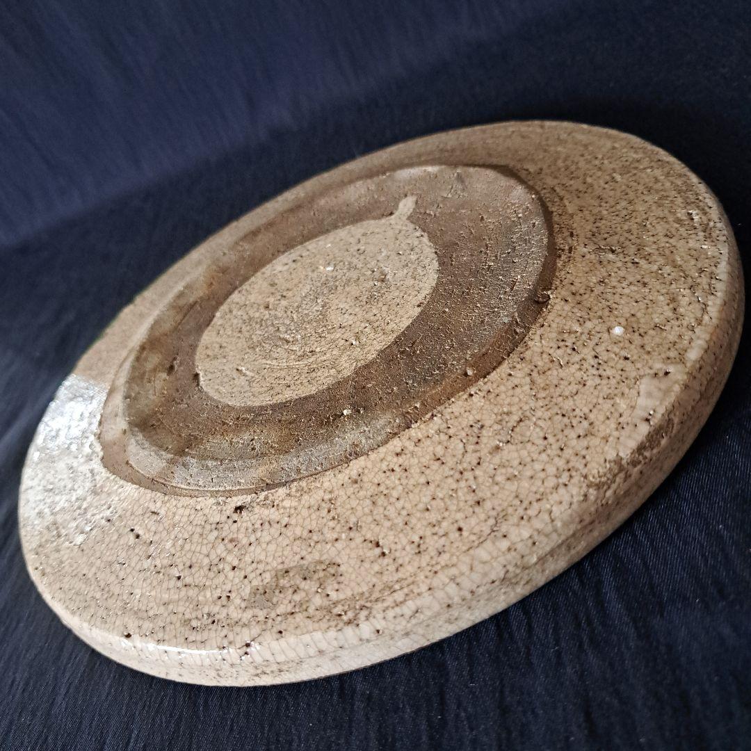 「行灯(あんどん)皿 江戸の静かな美！」織部色絵皿(直径22cm) 骨董アンティ