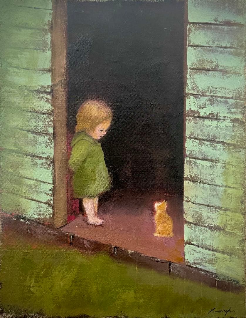 【真作】則武ヤスヒロ 「どこから来たの？」油彩 F6号 松坂屋 希少