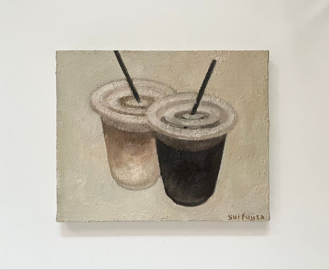 油彩画　アイスコーヒーとアイスカフェラテ