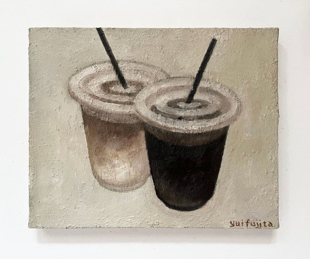 油彩画　アイスコーヒーとアイスカフェラテ