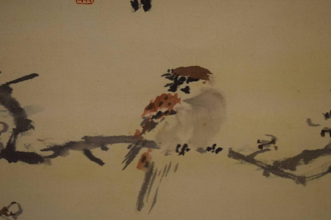 真作/姫島竹外/梅に雀図/布袋屋掛軸HI-340