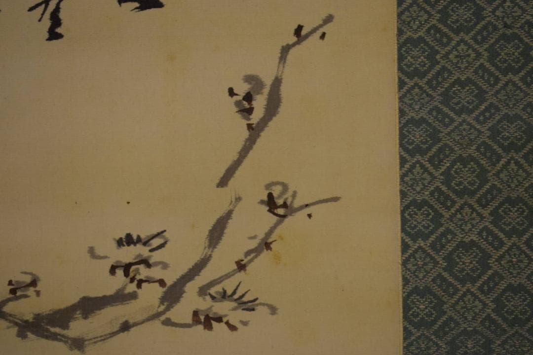 真作/姫島竹外/梅に雀図/布袋屋掛軸HI-340