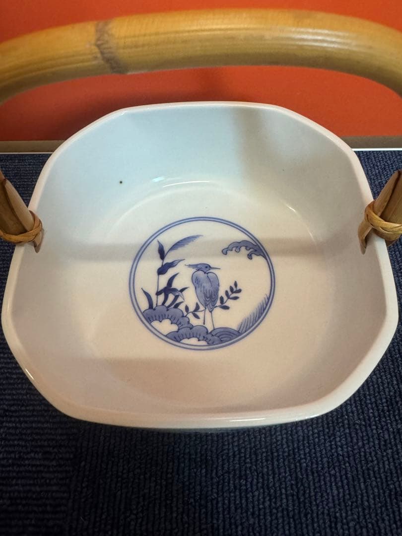 1891  宮内庁御用達『十四代 辻常陸』　辻製　染付花鳥　手付き鉢
