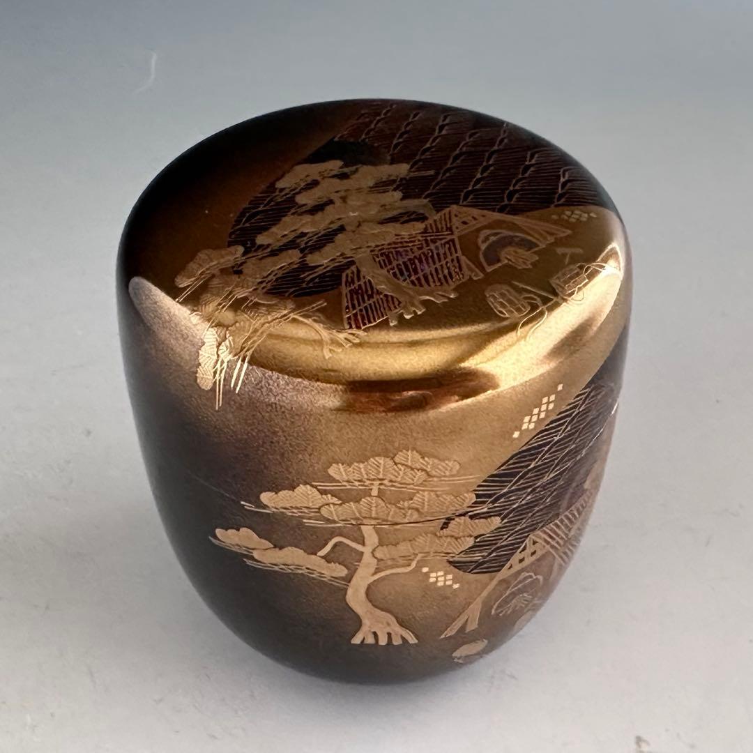 茶道具　塩釜蒔絵　大棗　内銀地　細川司光　共箱　漆芸　薄茶器　山中塗　茶会