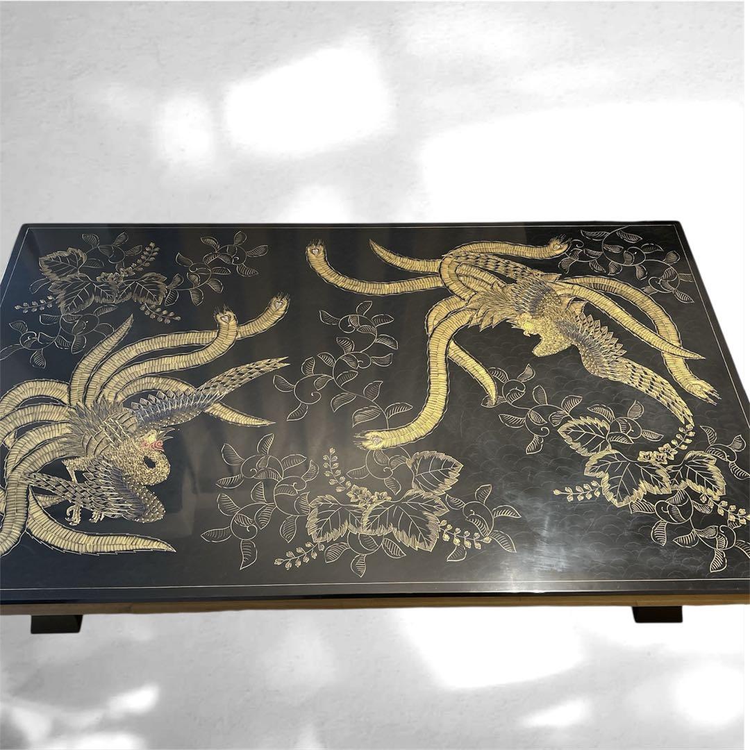 座卓 テーブル 鳳凰 不死鳥 フェニックス 高級 座敷机 螺鈿 ローテーブル 黒