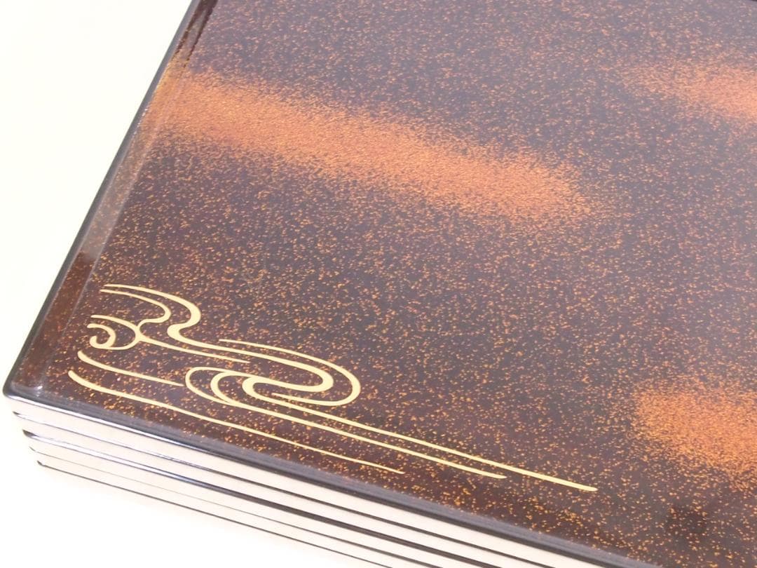 【未使用あり】輪島塗 長手脇引膳 5客 梨地霞/波蒔絵 卓上膳/懐石膳/会席膳