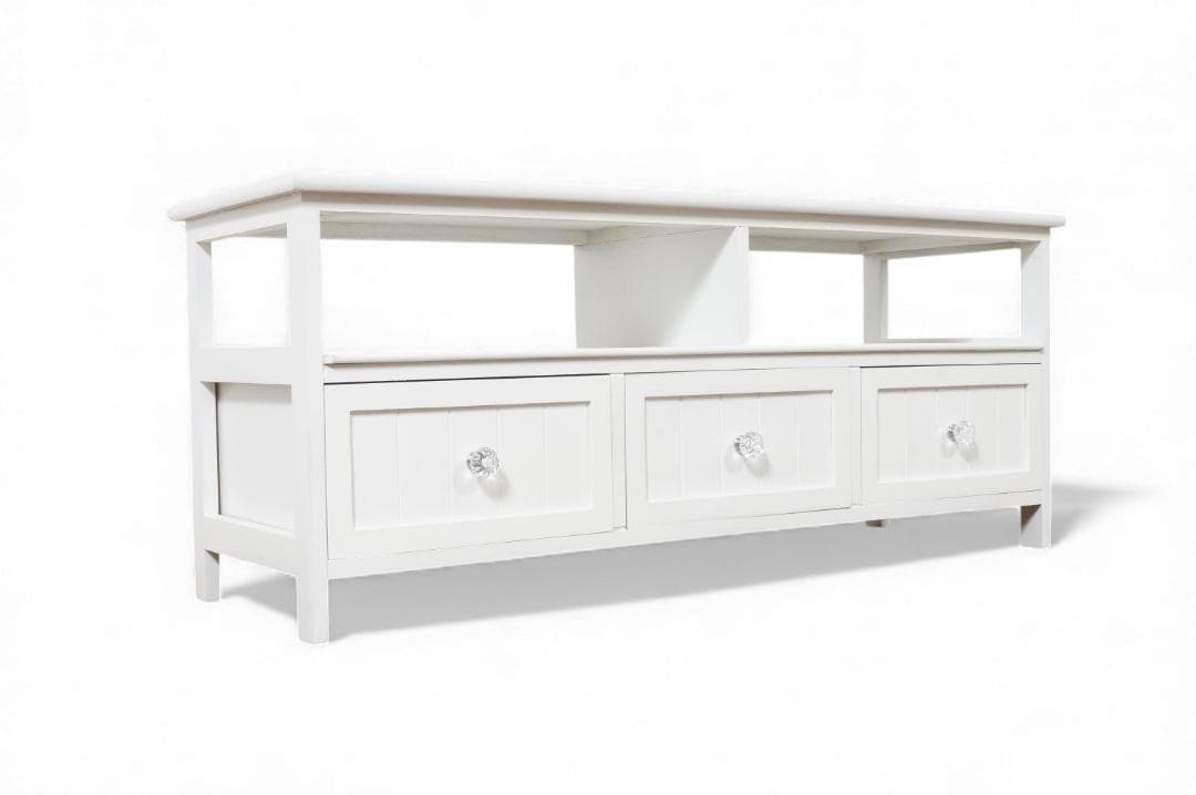 フォロー割幅100㎝【新品】クリスタル取っ手付き 白いテレビ台 アンティーク調
