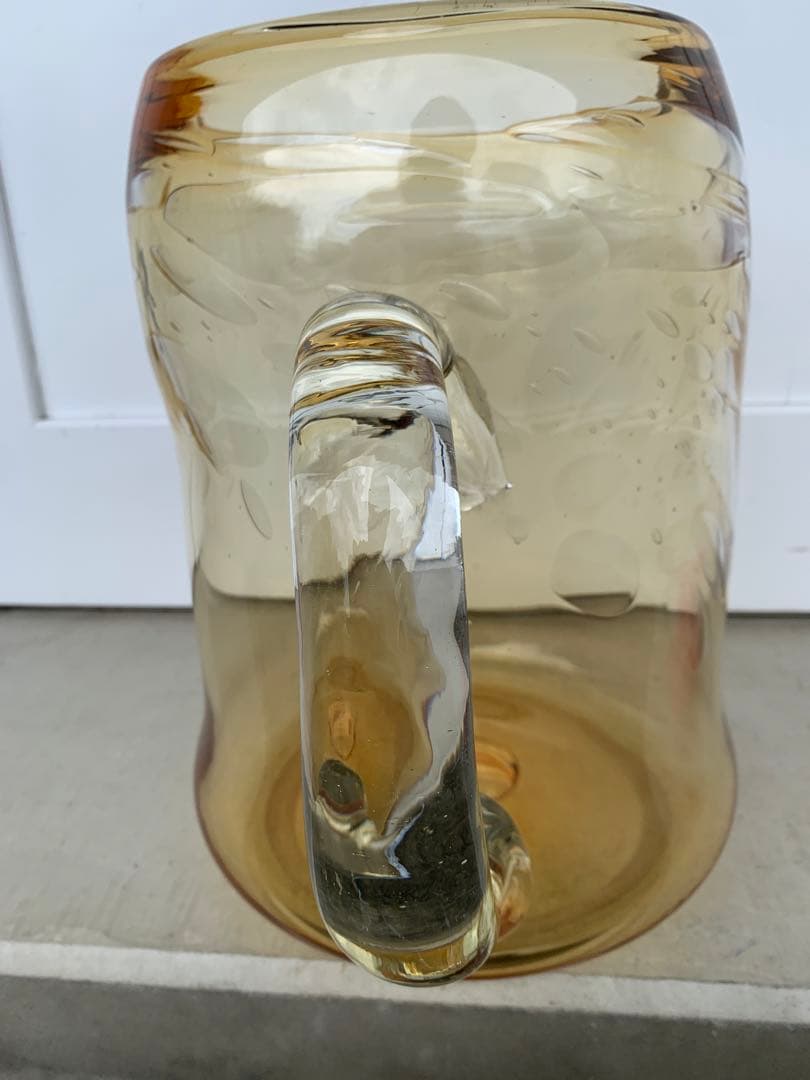 気泡ガラス　特大ビアジョッキ型　鉢　ガラスインテリア　花瓶　レトロ