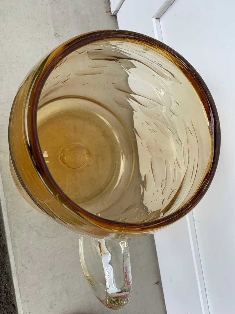 気泡ガラス　特大ビアジョッキ型　鉢　ガラスインテリア　花瓶　レトロ