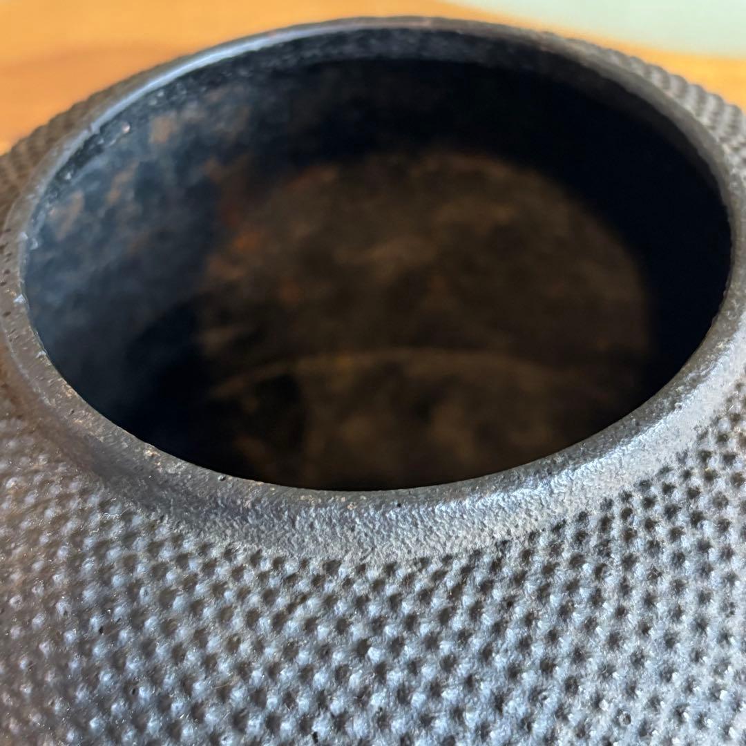 鉄製風炉釜 唐銅蓋 霰文 茶道具 茶釜 風炉用