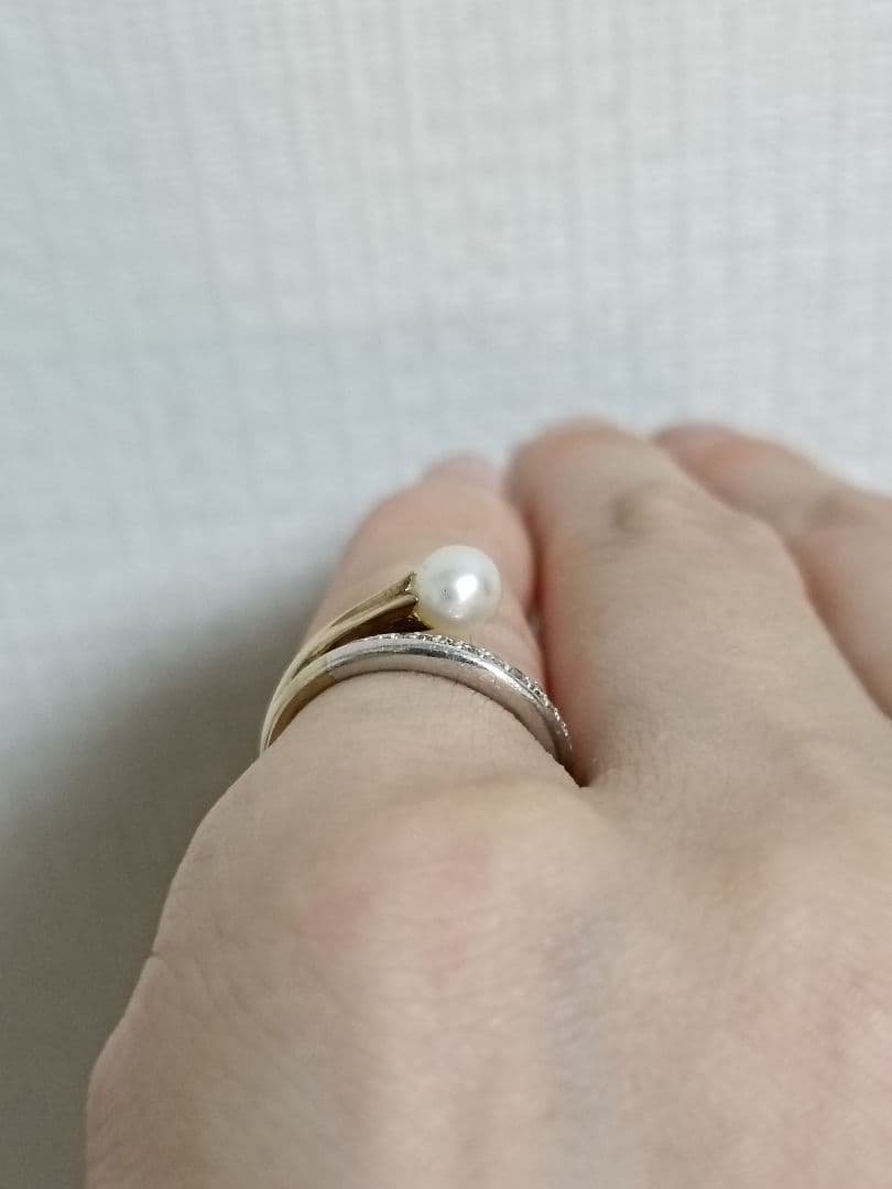 サボちゃん◇フェスタリア　淡水パールとダイヤモンドのピンキーリング
