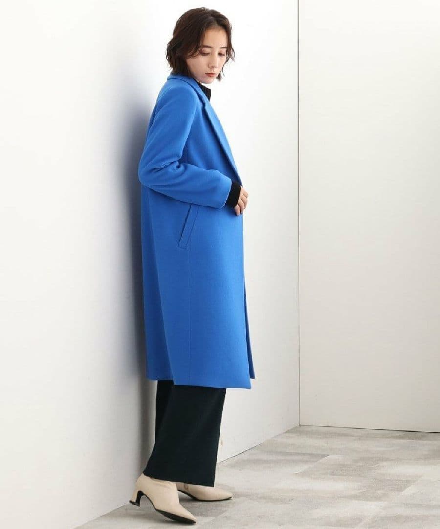 新品☆インディヴィ☆ロングコート☆チェスターコート☆青☆ブルー☆38☆Mサイズ