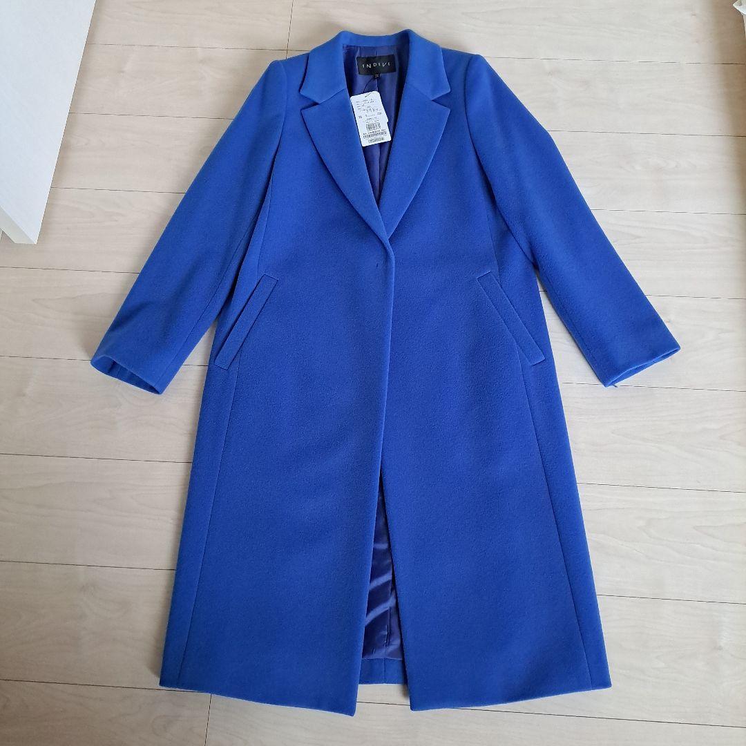 新品☆インディヴィ☆ロングコート☆チェスターコート☆青☆ブルー☆38☆Mサイズ