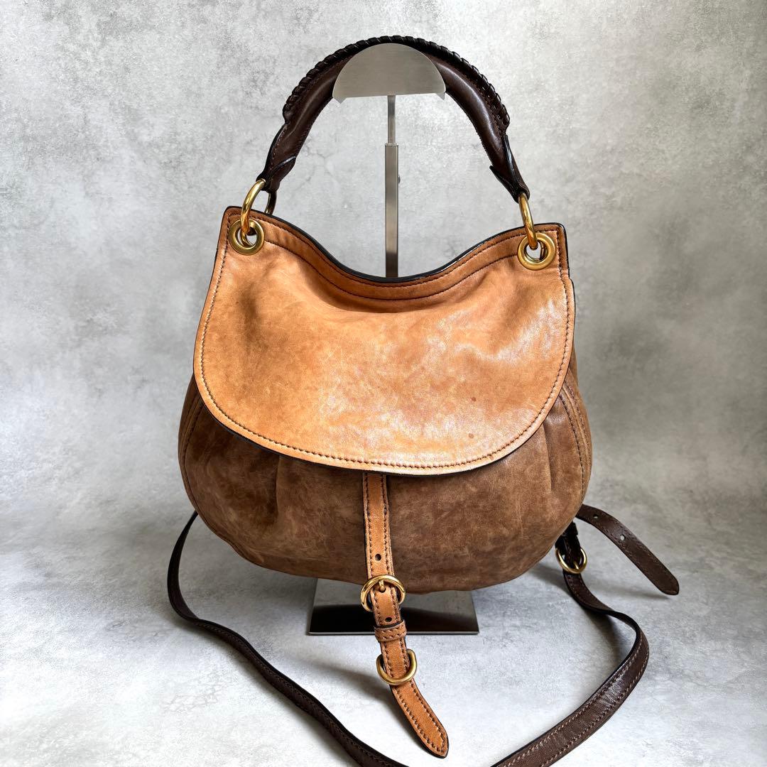 miu miu 2way ショルダーバッグ ロゴ レザー archive 茶