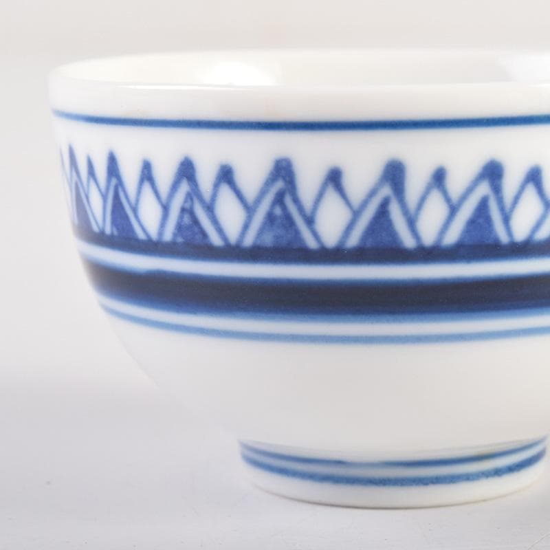 煎茶道具　賣茶好　染付　雁木文　茶碗　五客　共箱　V　7899