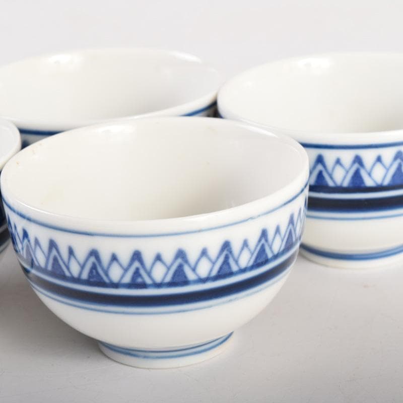 煎茶道具　賣茶好　染付　雁木文　茶碗　五客　共箱　V　7899