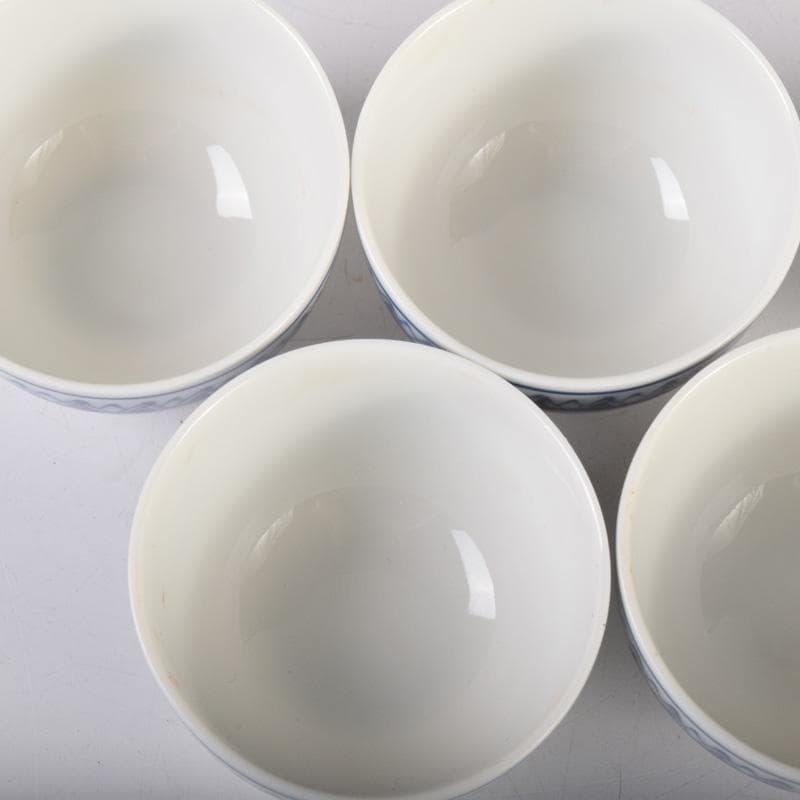 煎茶道具　賣茶好　染付　雁木文　茶碗　五客　共箱　V　7899