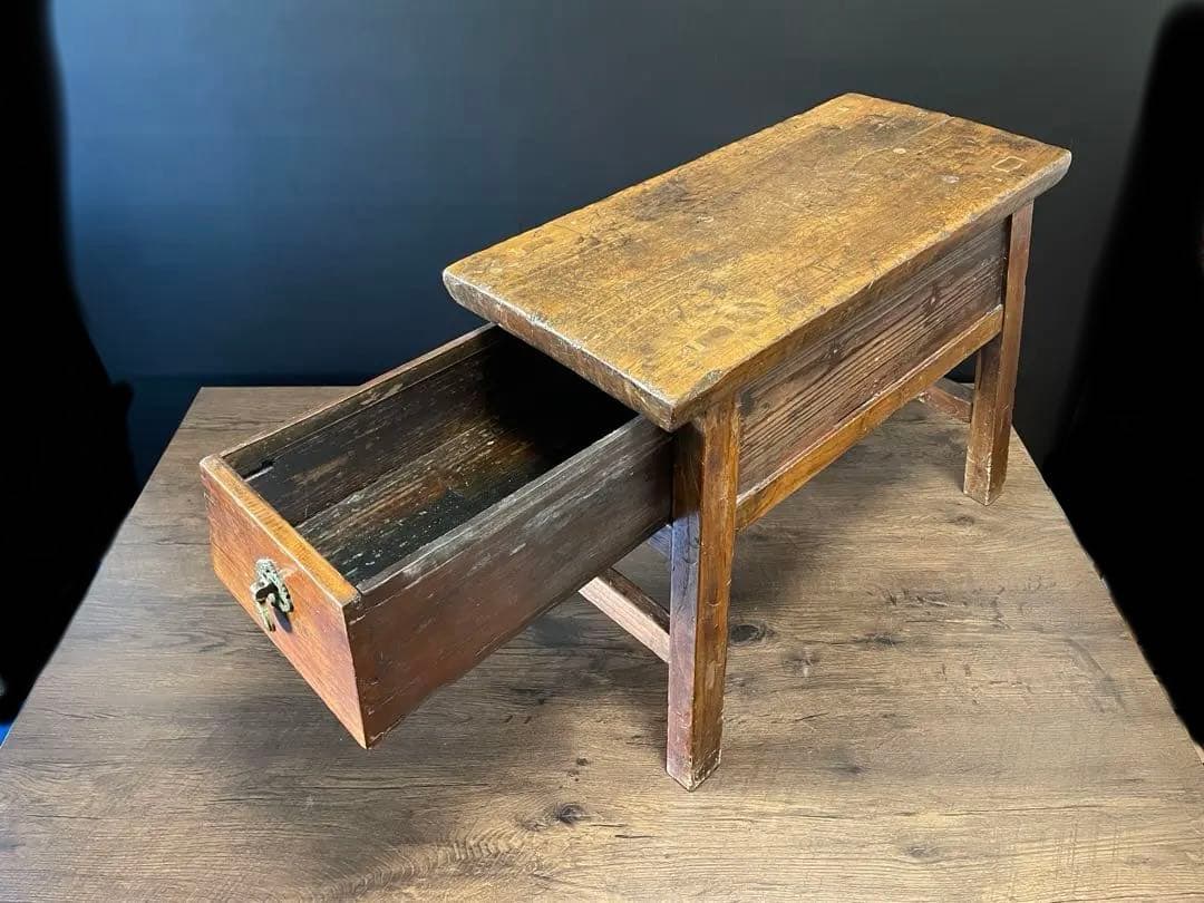 アンティーク 無垢材 引出し付　スツール　ベンチ　花台