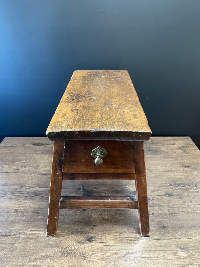 アンティーク 無垢材 引出し付　スツール　ベンチ　花台