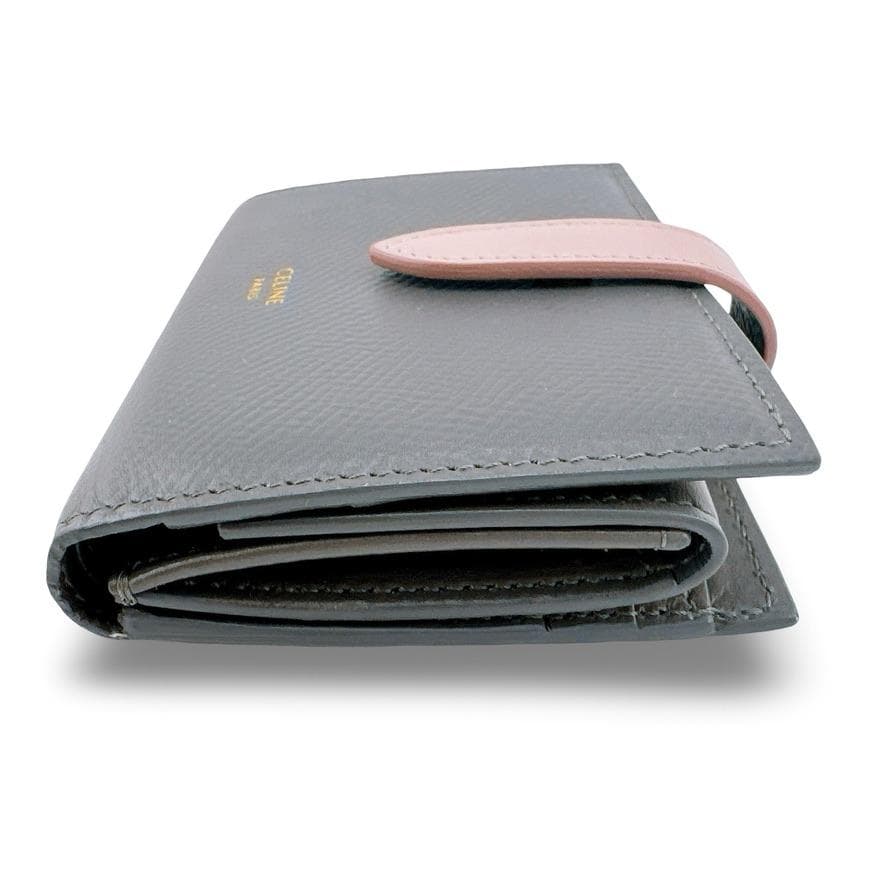 現行　美品　セリーヌ スモールストラップウォレット レザー グレー ピンク