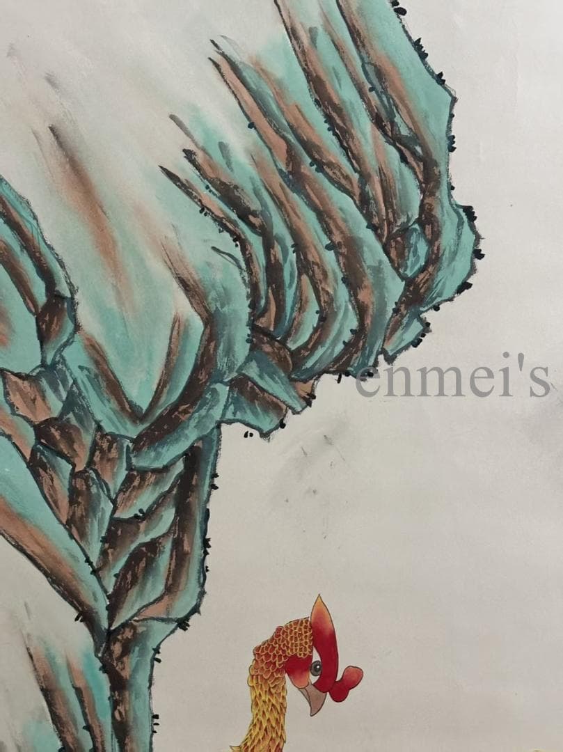 中国古美術 清代 絹本手描き 張大千 神鳥図 四尺 水彩画 鳳凰 掛け軸 肉筆