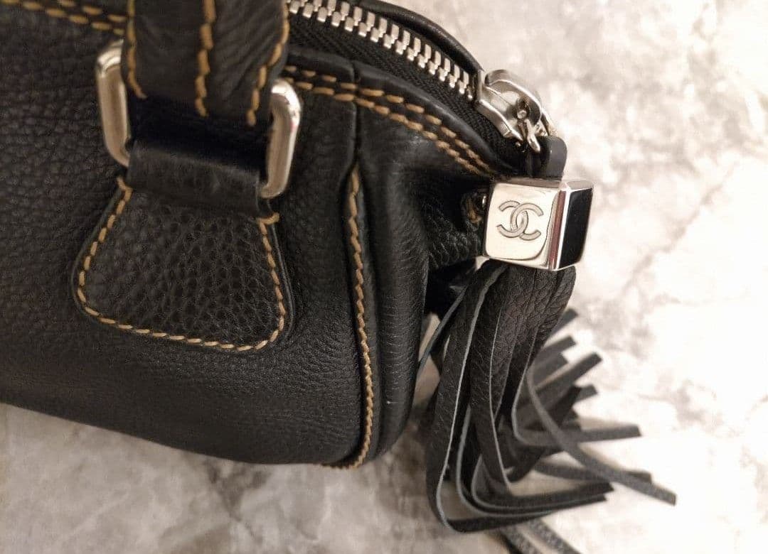 美品✨シャネル フリンジ タッセル ミニボストンバッグ/キャビアスキン