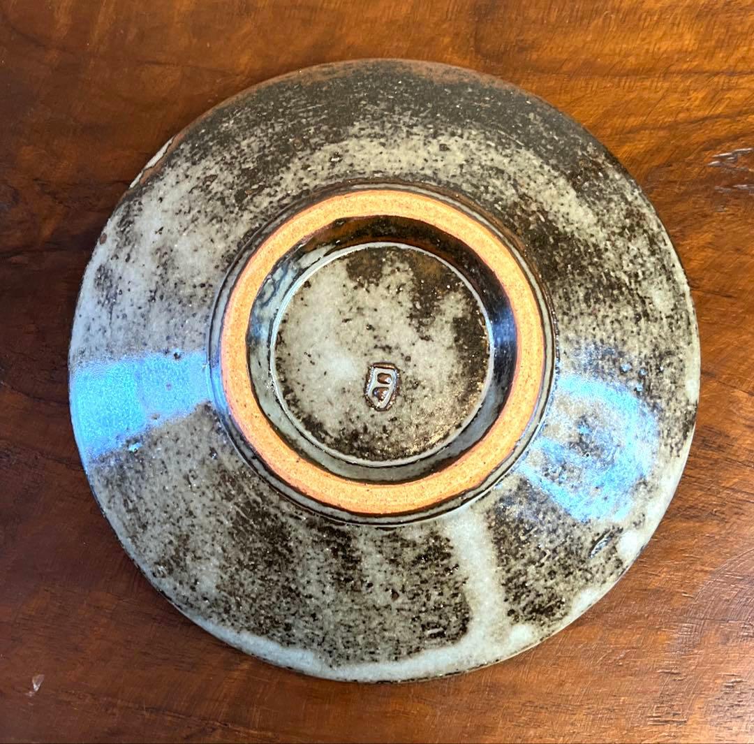 島岡達三　益子焼　竹文中皿　六枚象嵌赤絵組皿　箱入り　18cm 人間国宝