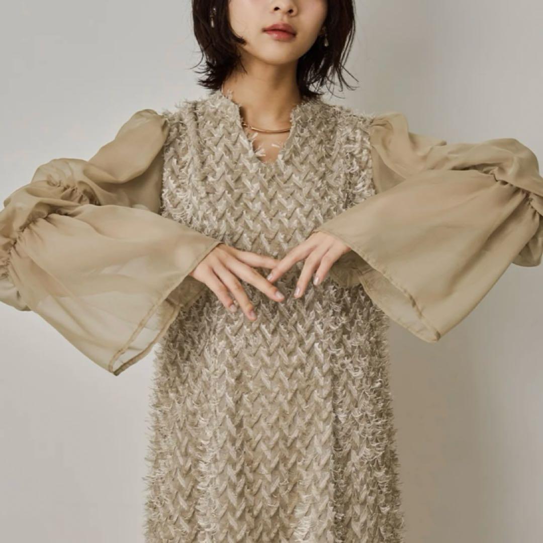 【美品未使用】niana デザインスリーブシャギードレス 結婚式