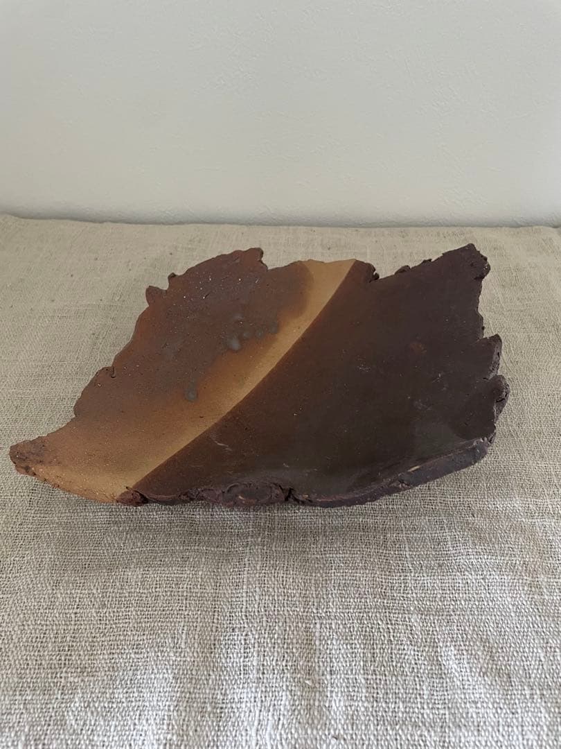 沖縄　大嶺實清　古作　葉形板皿　銘あり