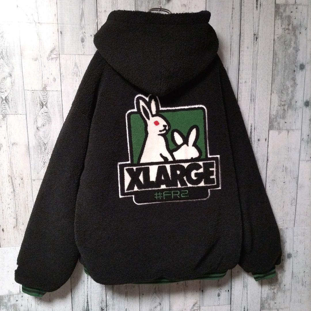 h63【希少XL】FR2×XLARGE　背面パイルロゴ　ハーフジップボアパーカー