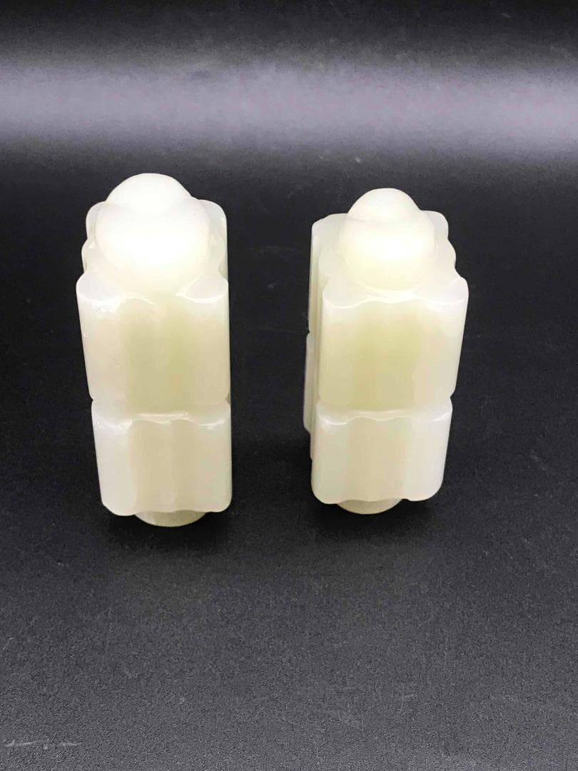 明時代　和田青玉　和田玉彫り　「天円地方」型玉佩一対　純和田玉 稀品(F-38)