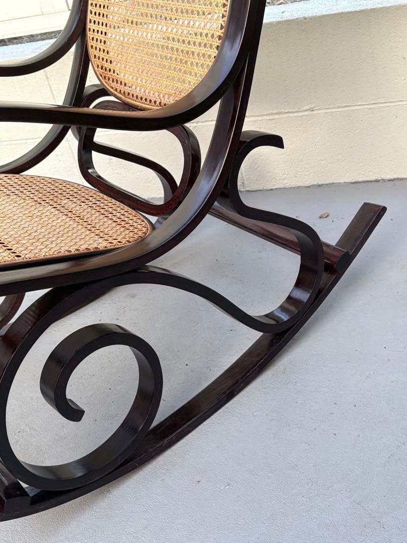最後新品未使用　ラタン　ロッキングチェア　昭和レトロ　ミッドセンチュリー　曲げ木