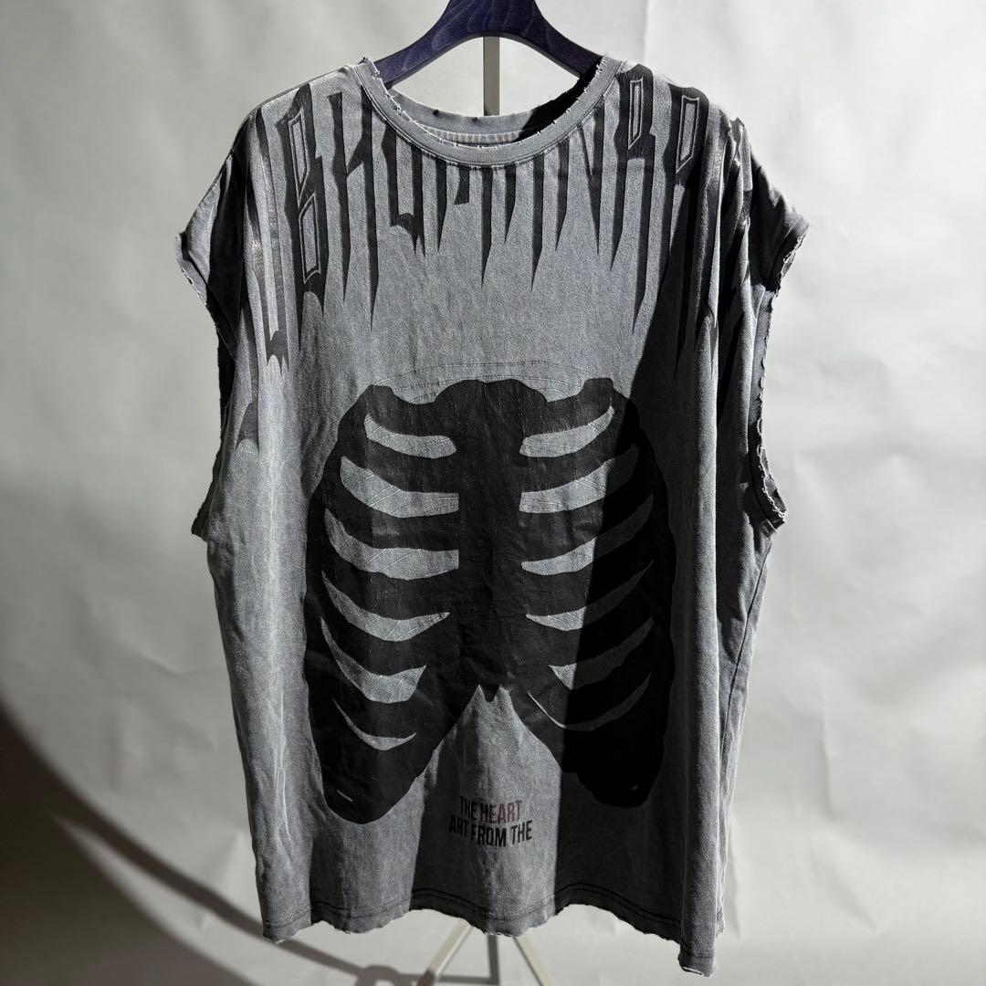 DANKE SCHON ボーンプリントデストロイノースリーブカットソー M