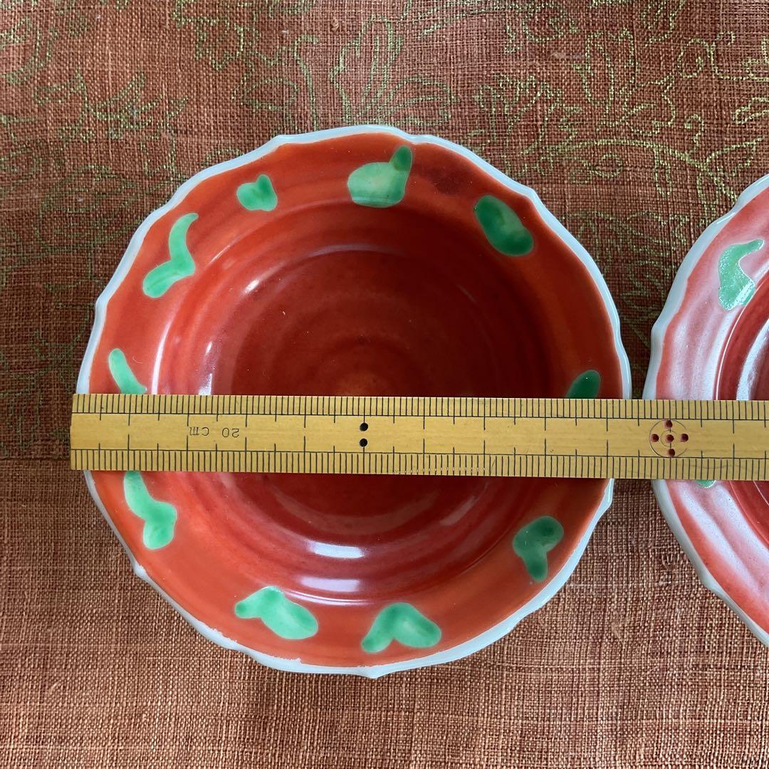 九谷焼　須田菁華　赤地緑彩　高台小鉢　5客揃い