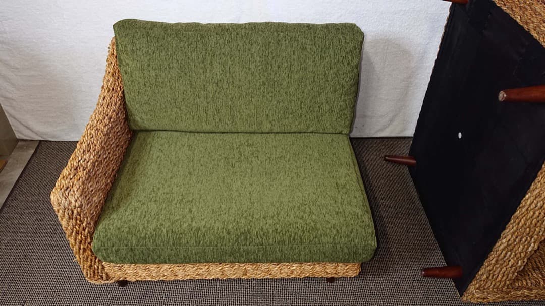 籐製　꧁籐家具꧂　大型ソファー　アジアン　　クッション付　アンティーク レトロ