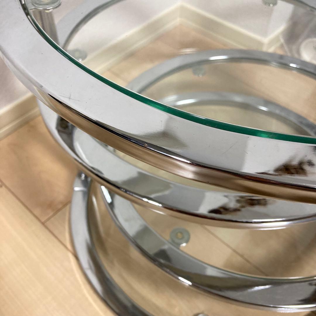 ミッドセンチュリー ラウンドテーブル 4段 丸型 北欧 ビンテージ 強化ガラス