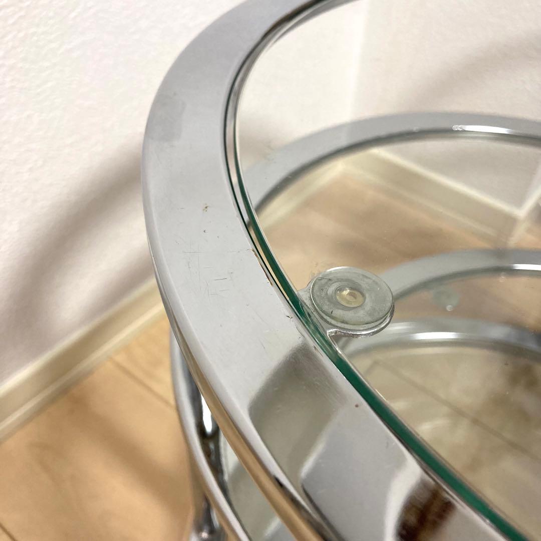 ミッドセンチュリー ラウンドテーブル 4段 丸型 北欧 ビンテージ 強化ガラス