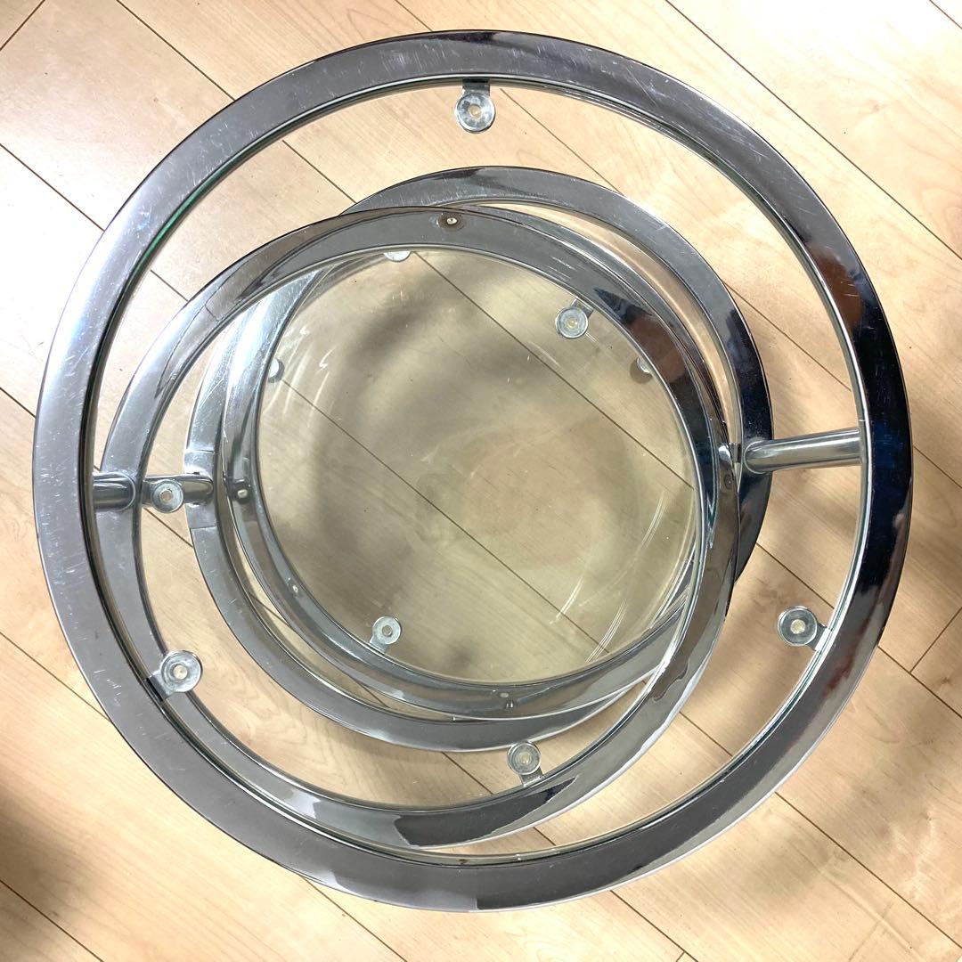 ミッドセンチュリー ラウンドテーブル 4段 丸型 北欧 ビンテージ 強化ガラス