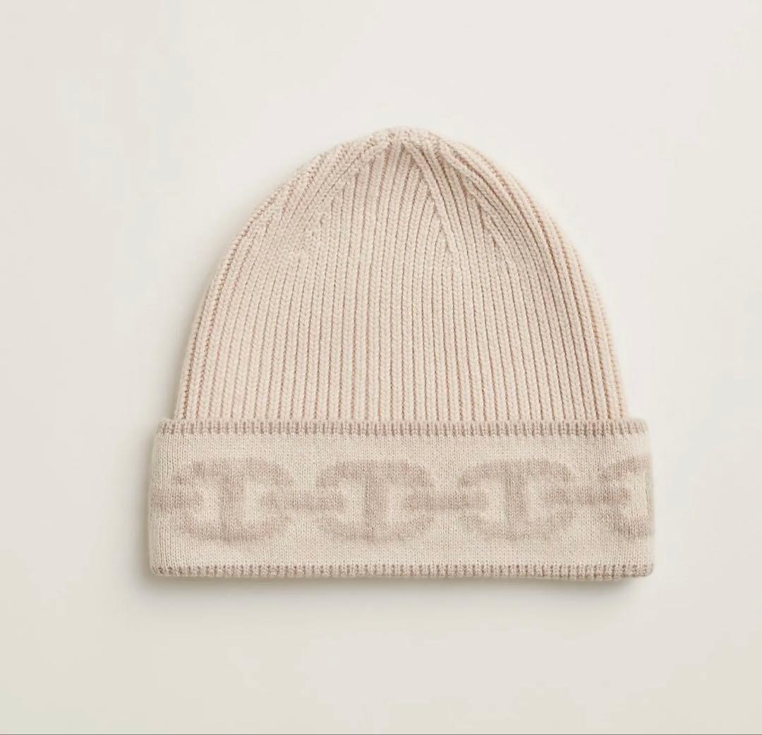 HERMES ヘヴン シェーヌダンクル ニット 帽 カシミヤ ベージュ