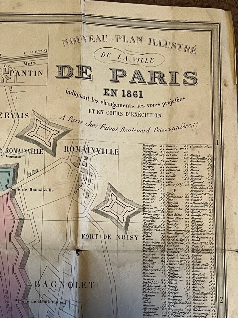 激激レア！1861年のパリ古地図 オリジナル エッフェル塔がない 馬車が走る