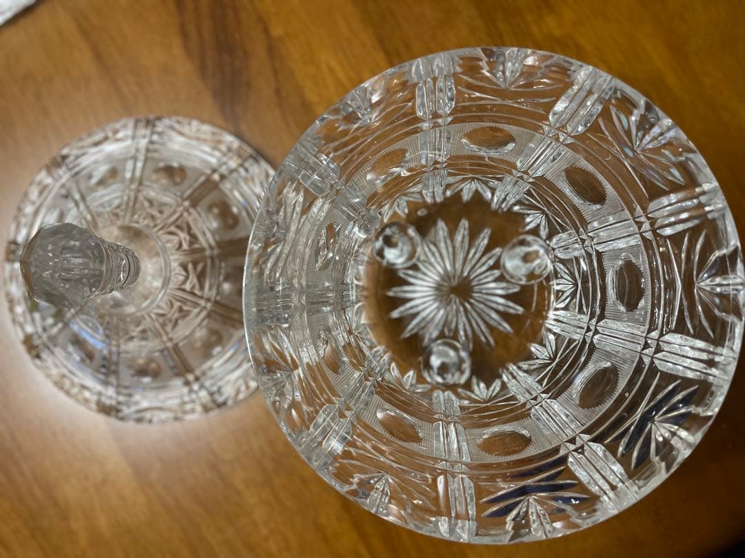 クリスタルカットガラス　キャニスター　脚付き　西ドイツ製　たのめる便利用