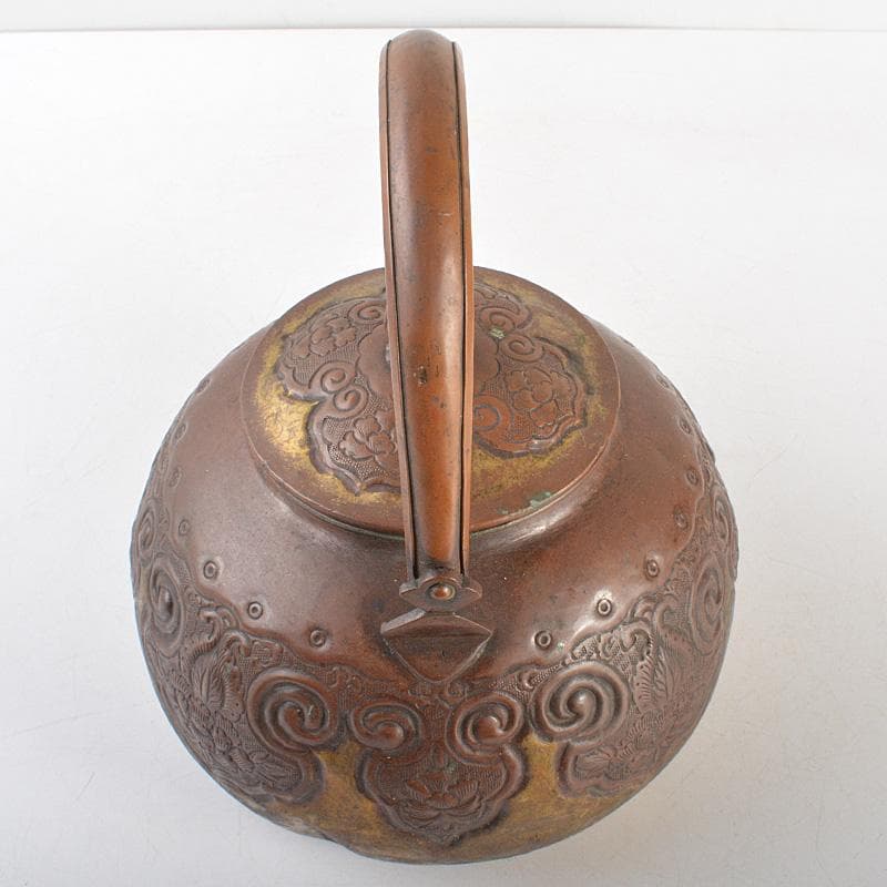 煎茶道具　銅製鎚起　花文　湯沸し　水次　薬缶　M　R6809