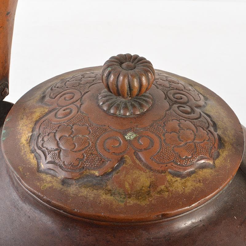 煎茶道具　銅製鎚起　花文　湯沸し　水次　薬缶　M　R6809