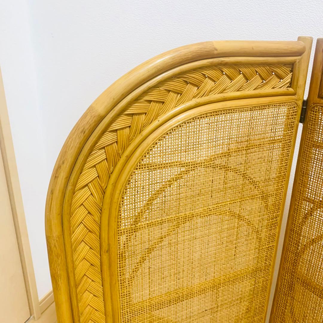 【希少】 籐 ラタン ロータイプ パーテーション 2連 折りたたみ 衝立 アーチ