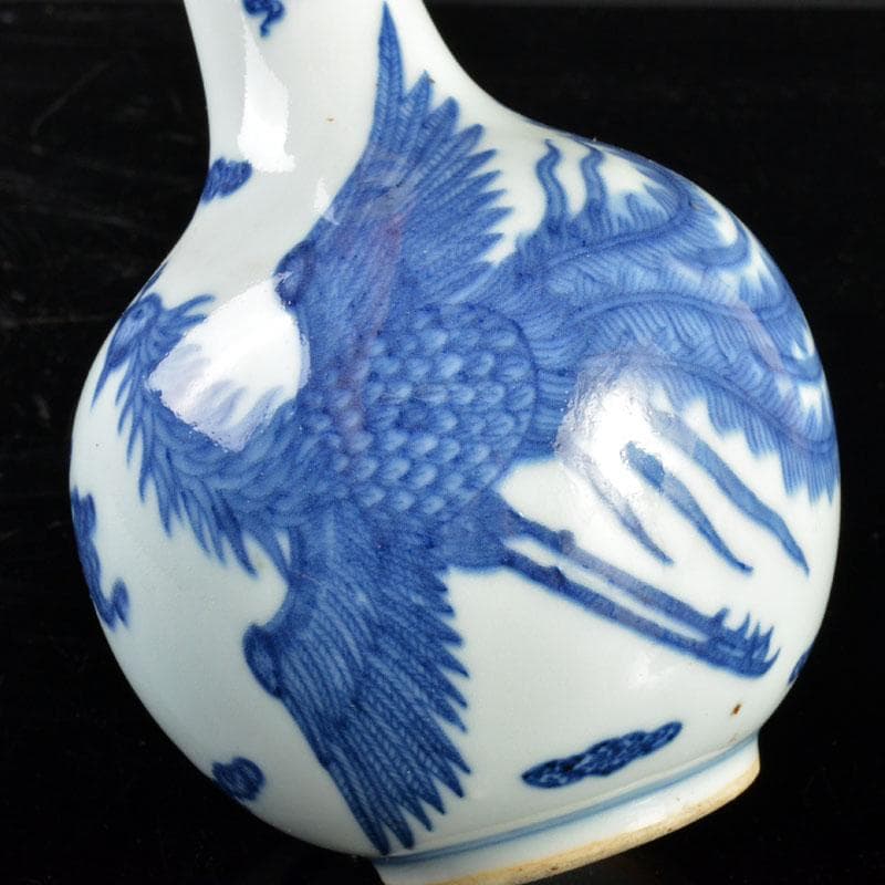 中国　大清雍正年製　青花　雲鳳凰文　長頸瓶　U　R4799
