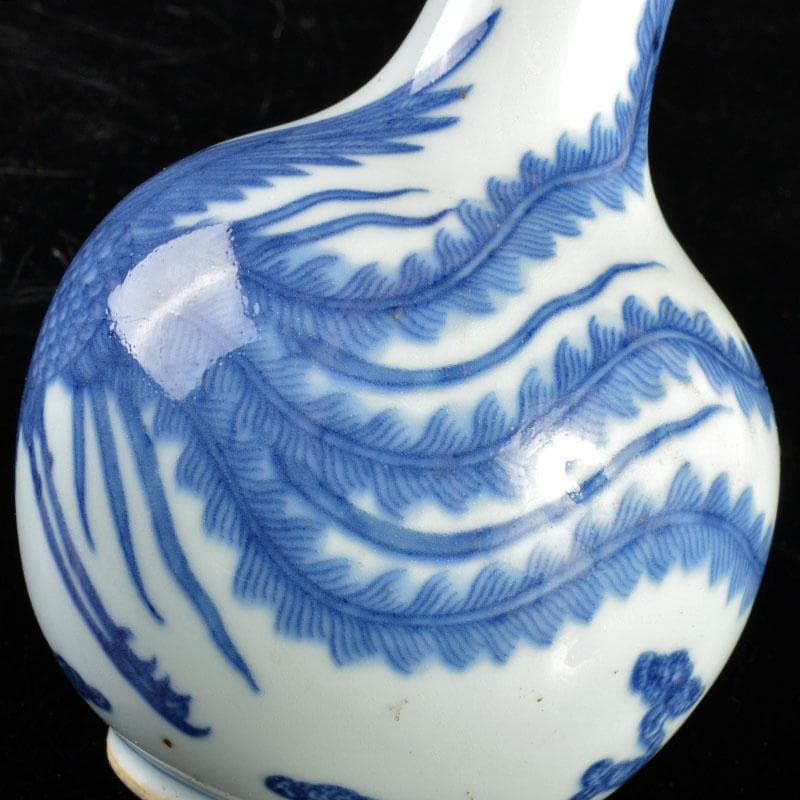 中国　大清雍正年製　青花　雲鳳凰文　長頸瓶　U　R4799