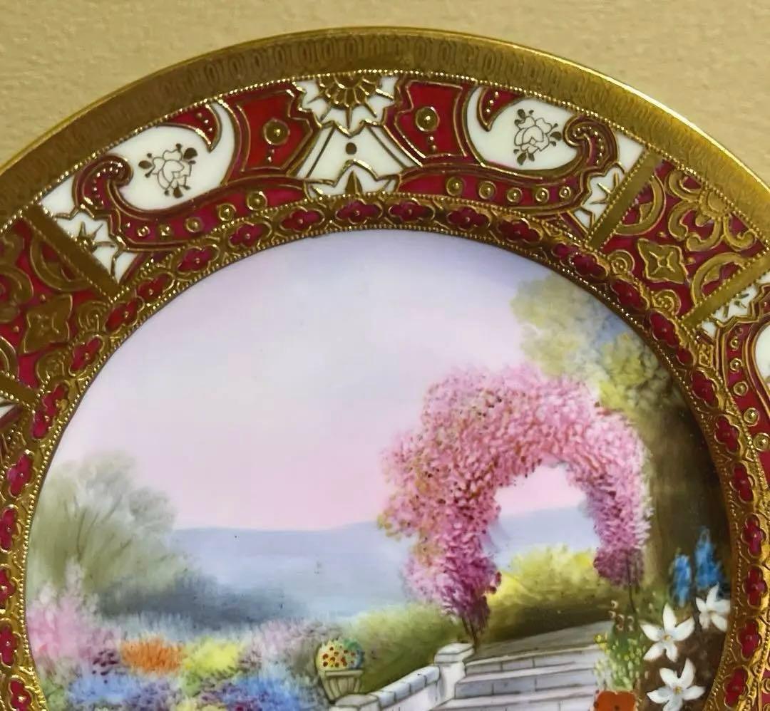 オールドノリタケ マルキ印　金盛り　風景花鳥文皿 里帰り　アンティーク